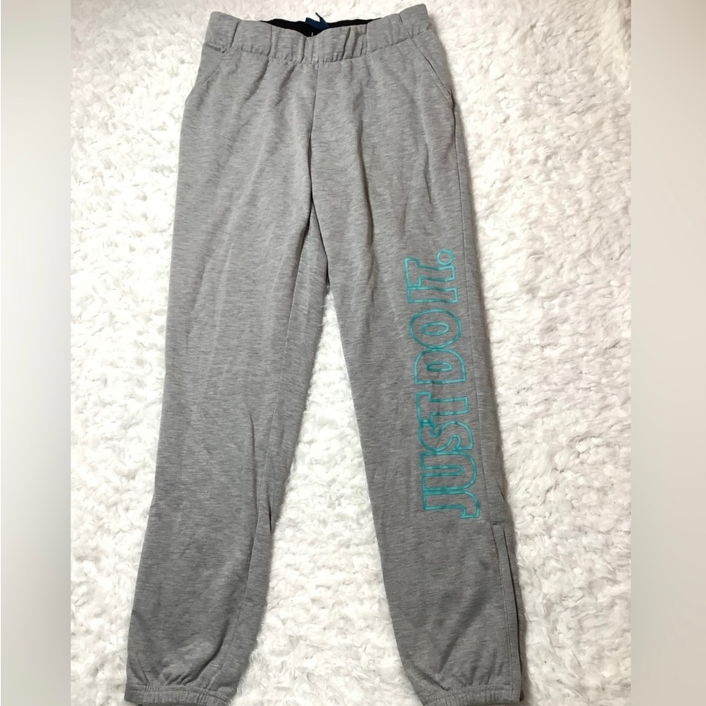 Womens Nike Dri-Fit Dry Just‎ Do It Training Jogger Pants Gray Teal Small.